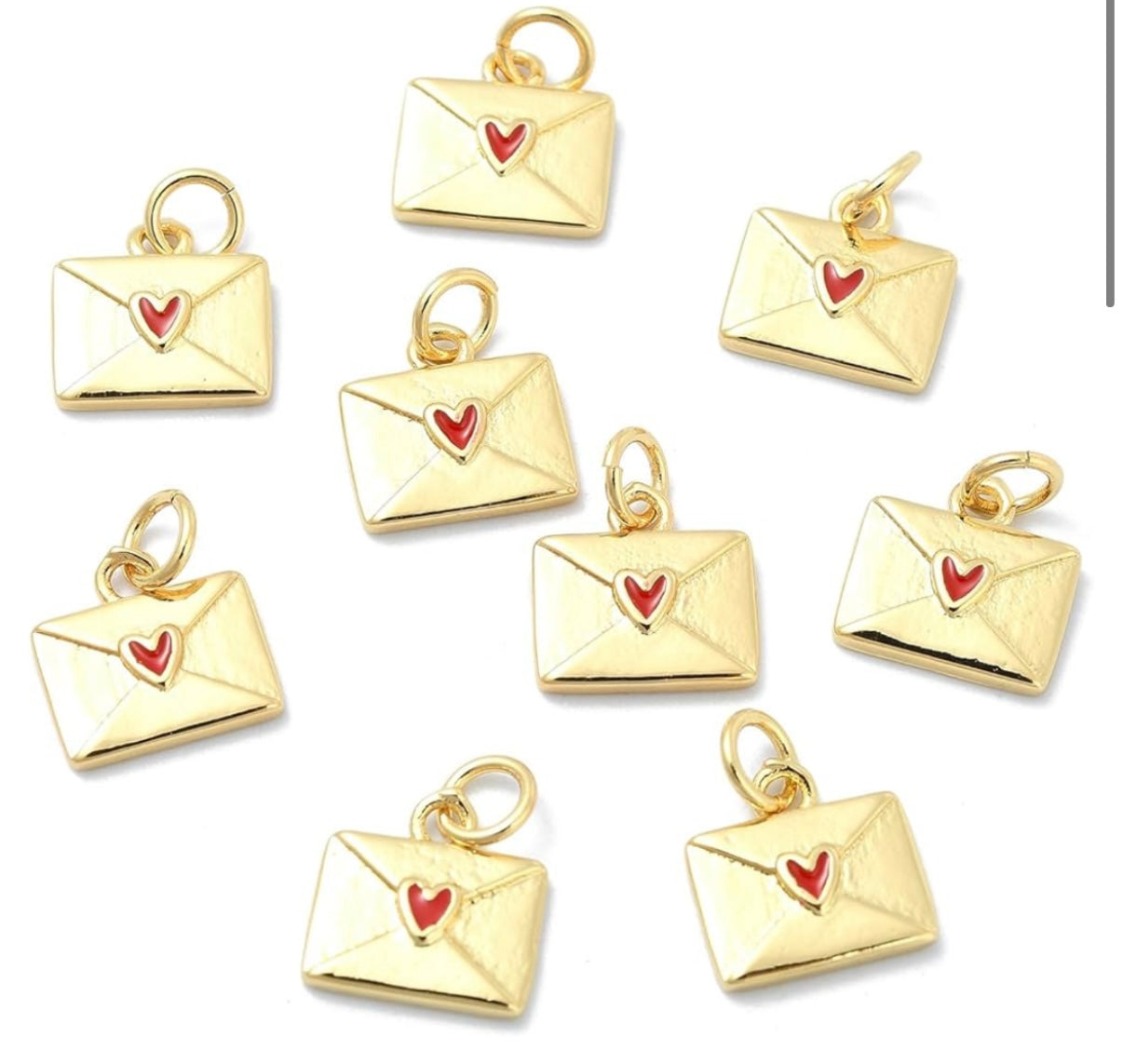 Love Letter Heart Envelope Real 18K Gold Plated Charm