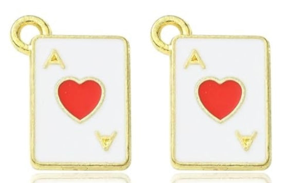Poker Card Red of Hearts 18k Real Gold Plated Charm