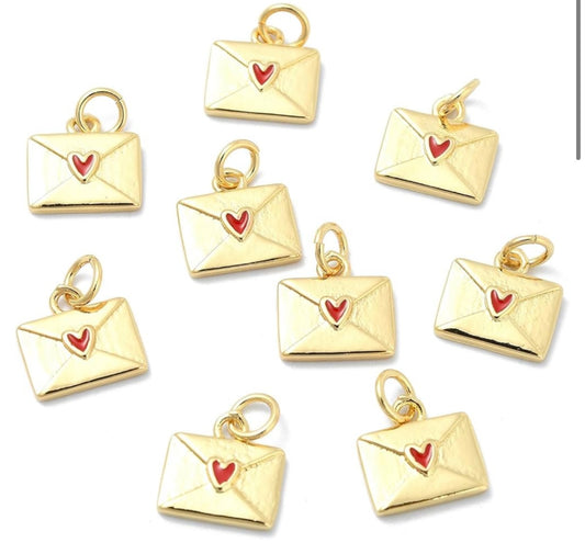 Love Letter Heart Envelope Real 18K Gold Plated Charm