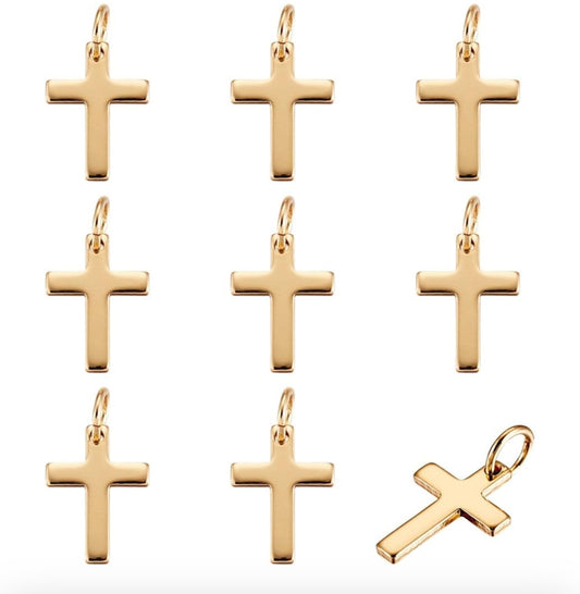 Golden Brass Cross Pendants Real 18K Gold Plated Charm